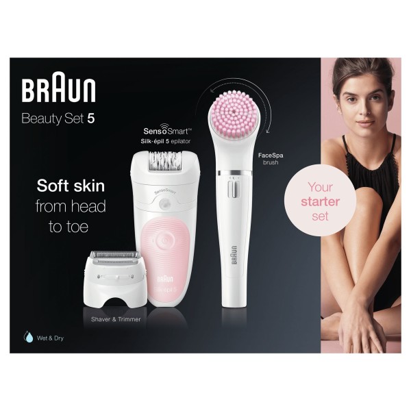 Braun Silk-épil 5 Wet&Dry 81683690 depiladora 28 pinzas Blanco, Rosa
