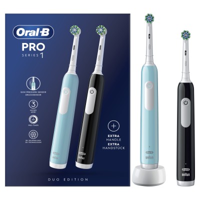 Oral-B Pro 1 PRO1CRSDUO cepillo eléctrico para dientes Adulto Cepillo dental oscilante Negro, Turquesa, Blanco