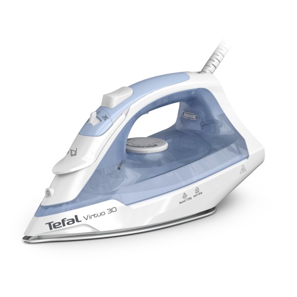Tefal Virtuo 30 FV2C41E0 plancha Plancha vapor-seco Suela de cerámica 2000 W Azul, Blanco