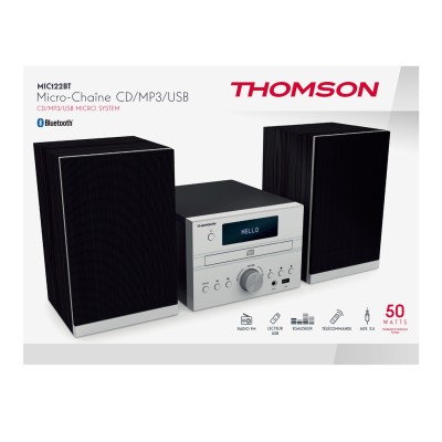 Thomson MIC122BT sistema de audio para el hogar Microcadena de música para uso doméstico 50 W Negro, Plata