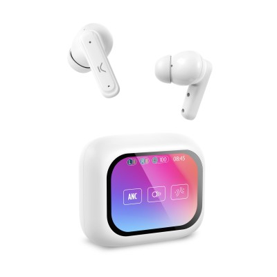 Ksix Auriculares inalámbricos Vision, Pantalla TFT 2,01'', ANC, Aut. 6+20 h, Control táctil, Llamadas, Asist. de voz, Blanco