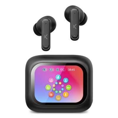 Ksix Auriculares inalámbricos Vision, Pantalla TFT 2,01'', ANC, Aut. 6+20 h, Control táctil, Llamadas, Asist. de voz, Negro