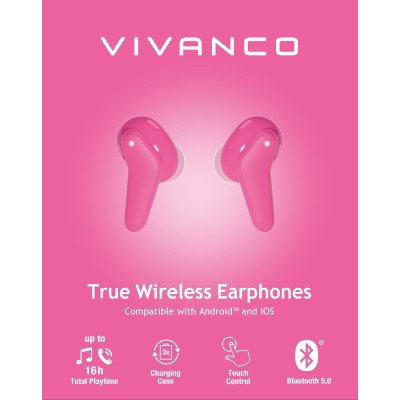 Vivanco Fresh Pair Auriculares Inalámbrico Dentro de oído Llamadas Música Bluetooth Rosa