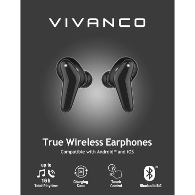 Vivanco Fresh Pair Auriculares Inalámbrico Dentro de oído Llamadas Música Bluetooth Negro