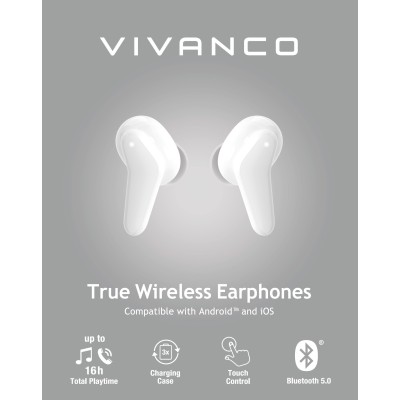 Vivanco Fresh Pair Auriculares Inalámbrico Dentro de oído Llamadas Música Bluetooth Blanco